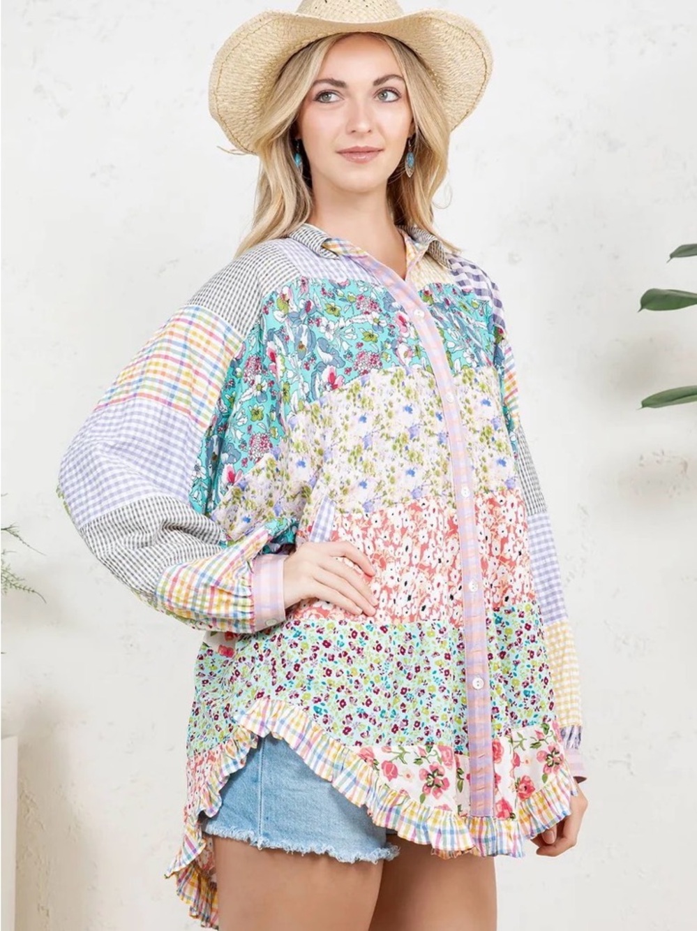 YOUNG THREADS Patchwork Sunday in the Garden Top Cottagecore Tunic M